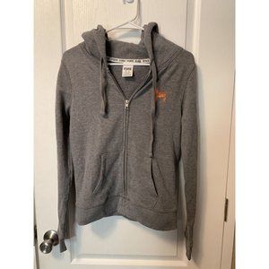 Victorias Secret PINK Hoodie Women XS Gray Full Zip Hooded Sweatshirt Sequin Dog